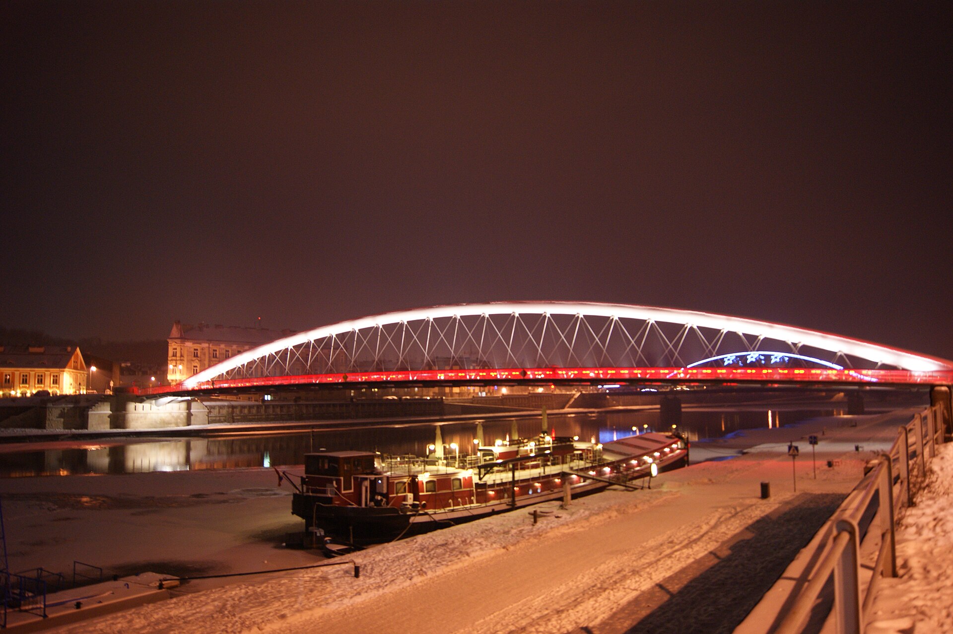 Father Bernatek Footbridge at night, Krakow